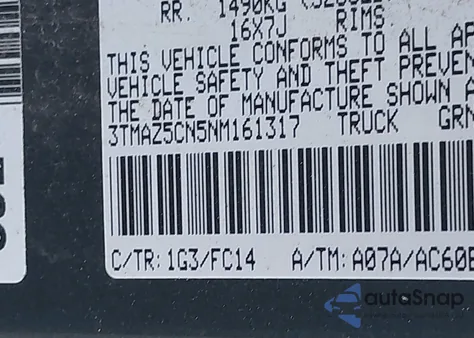 2022 Toyota Tacoma Sr5 V6 z USA, uszkodzony, nr VIN 3TMAZ5CN5NM161317